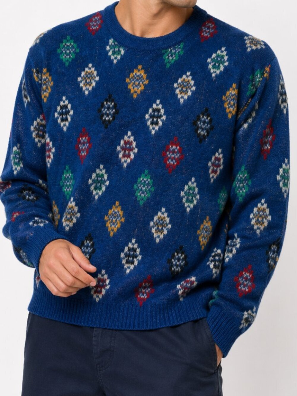 Diamond Wool Blue Sweater Grandpa Grunge Large VINTAGE 70s